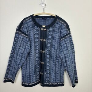 Icewear Nordic Cardigan Sweater Women's Large Blue Cotton Snowflake Metal Clasp